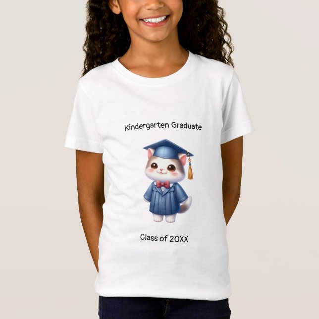 Kindergarten Girl Graduate Niedlich Cat Grad T-Shirt (Vorderseite)