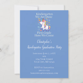Kindergarten Graduation Party Blue Unicorn Einladung