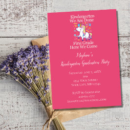 Kindergarten Graduierungsparty Rosa Einhorn Einladung