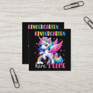 Kindergarten Hier Komme Ich Einhorn Zurück zur Sch Quadratische Visitenkarte