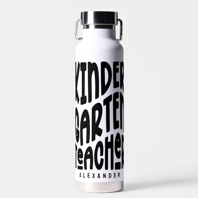 Kindergarten Lehrer Einfaches Schwarzes Text Trinkflasche (Vorne)