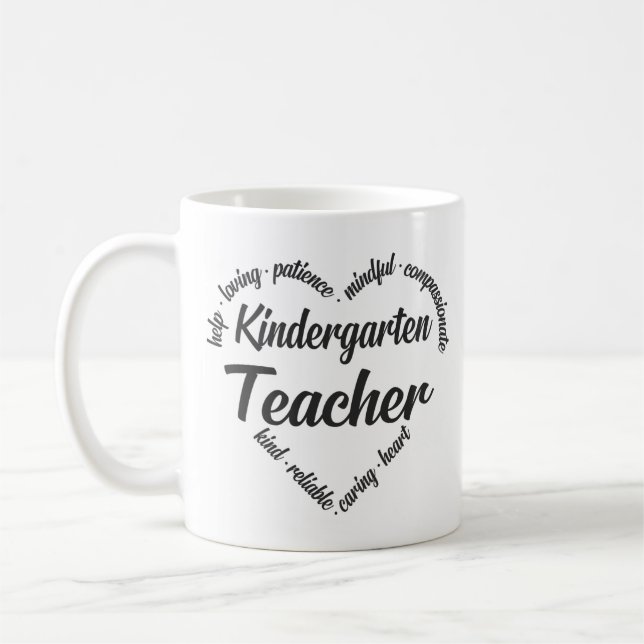 Kindergarten Lehrer Herz Word Cloud Kaffeetasse (Links)