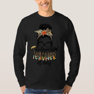 Kindergarten Lehrer Off Duty Leopard Messy Bun Su T-Shirt