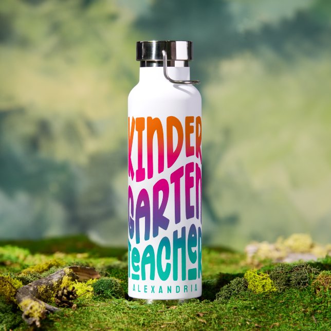 Kindergarten Lehrerin farbenfrohe Ombre Text Trinkflasche (Außenbereich (gedreht))