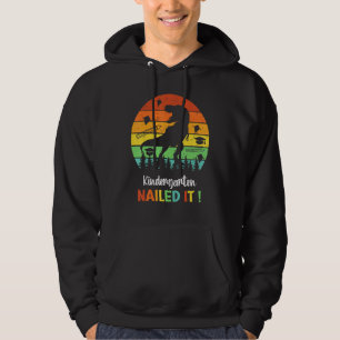 Kindergarten Nails It Retro Dinosaur Schule Gradu Hoodie
