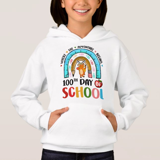 Kindergarten Rainbow 100th Day of School Reindeer Hoodie (Vorderseite)