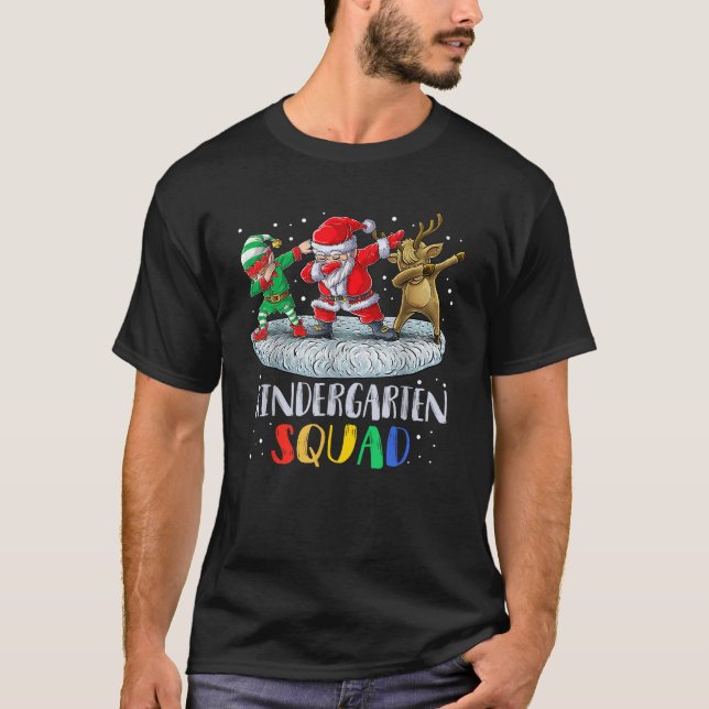 Kindergarten Squad Dabbing Santa Christmas Reindee T-Shirt (Vorderseite)
