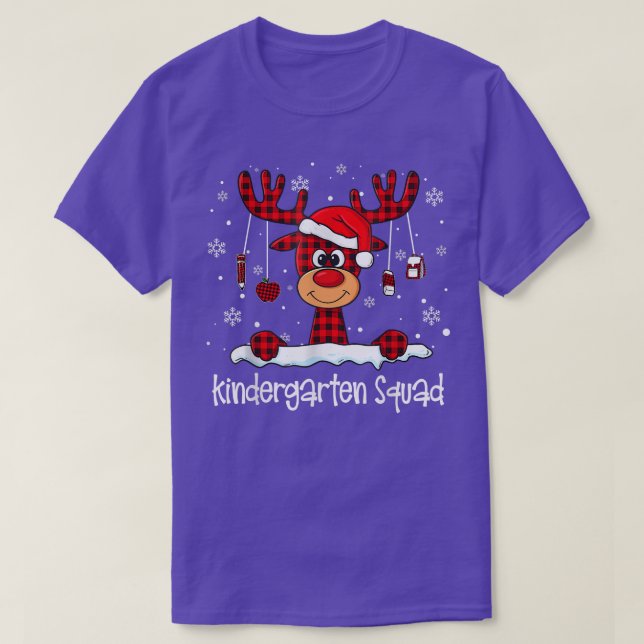 Kindergarten Squad Kariert Rentier Weihnachtsmannm T-Shirt (Design vorne)