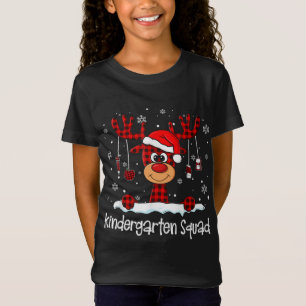 Kindergarten Squad Kariert Rentier Weihnachtsmannm T-Shirt