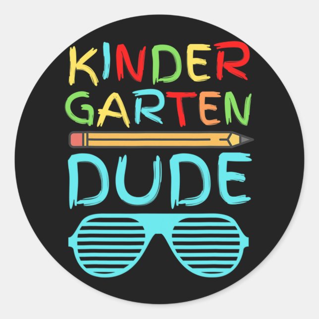 Kindergarten Typ Fun Pencil First Day School Blu Runder Aufkleber (Vorderseite)