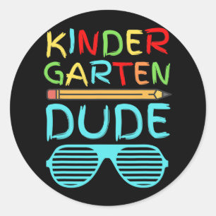Kindergarten Typ Fun Pencil First Day School Blu Runder Aufkleber
