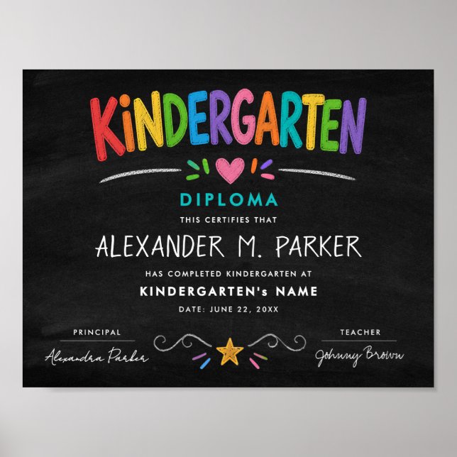 Kindergarten Vorschule Süße Farbige Abschlussurkun Poster (Vorne)
