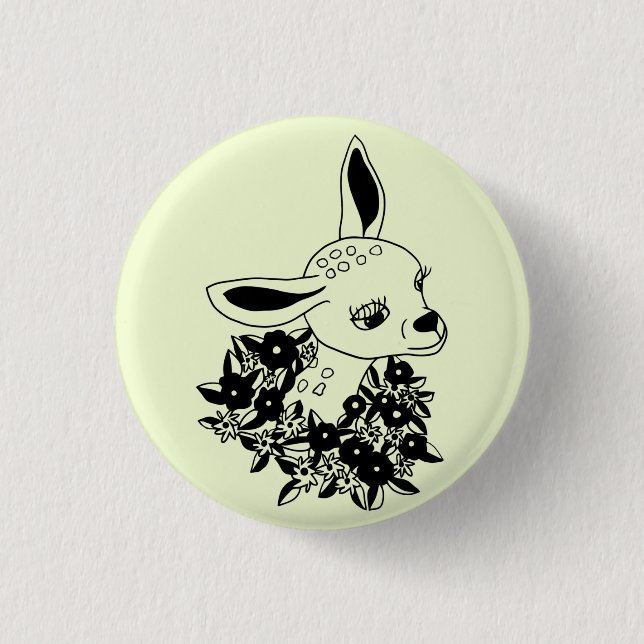 Kindergarten zeichnend Hirsche Blume Tierkunst Button (Vorderseite)
