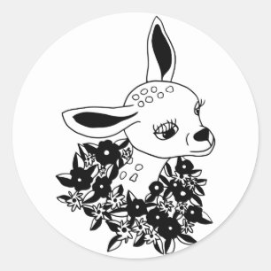 Kindergarten zeichnend Hirsche Blume Tierkunst Runder Aufkleber