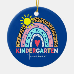 Kindergartener Lehrer Leopard Regenbogen Erster Ta Keramik Ornament