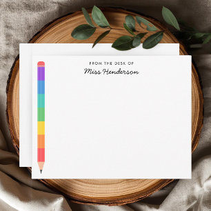 Kindergartener Lehrer Regenbogen Bleistift Mitteilungskarte