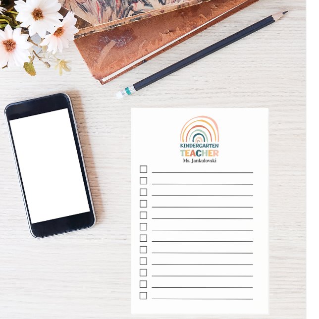 Kindergartenlehrer personalisierter Boho-Regenboge Post-it Klebezettel (Von Creator hochgeladen)