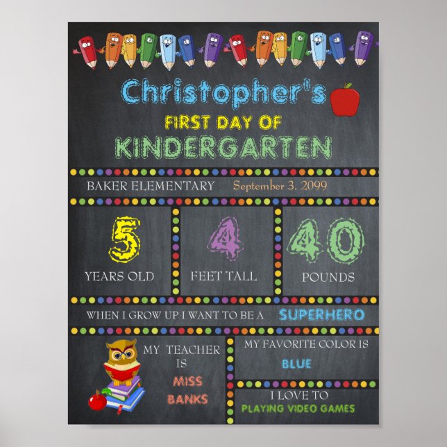 Kindergartenzeichen, Chalkboard Poster (Vorne)