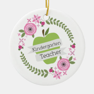 Kindergärtnerin-Grün-AppleblumenKranz Keramikornament