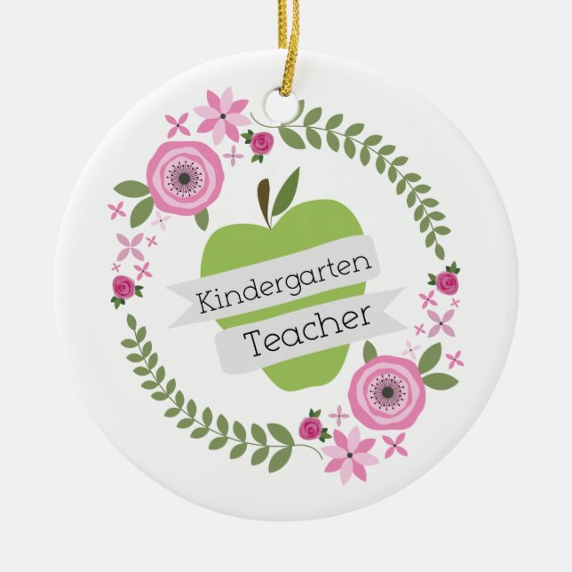 Kindergärtnerin-Grün-AppleblumenKranz Keramikornament (Vorne)