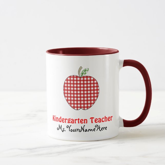 Kindergärtnerin-Tasse - roter Gingham Apple Tasse (Rechts)