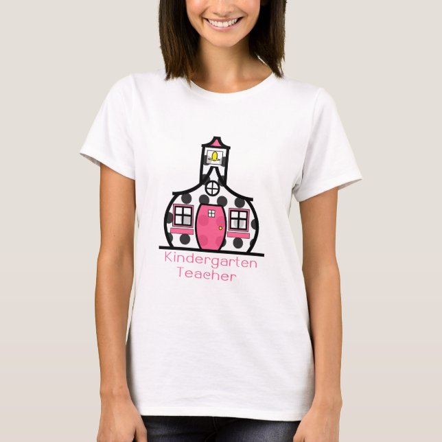 Kindergärtnerin-Tupfen-Schulhaus T-Shirt (Vorderseite)