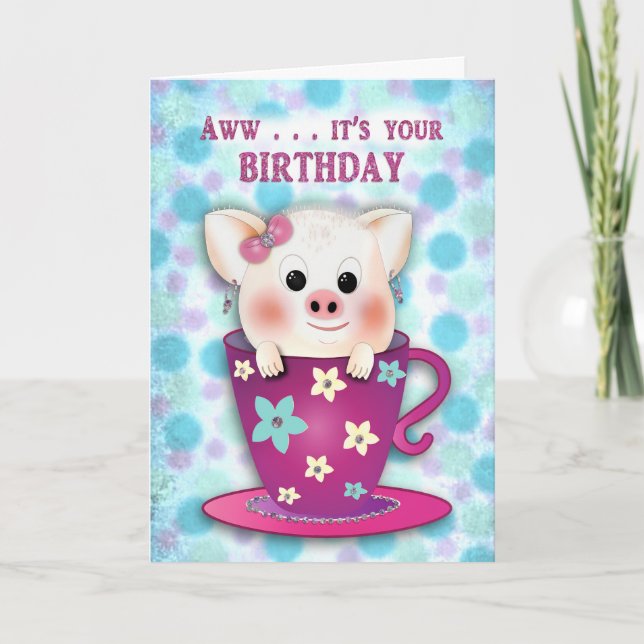 Kindergeburt Sweet Baby Piggie im Kaffee Cup Karte (Vorderseite)