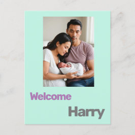 KinderGeburtsankündigung blau lila Postkarte