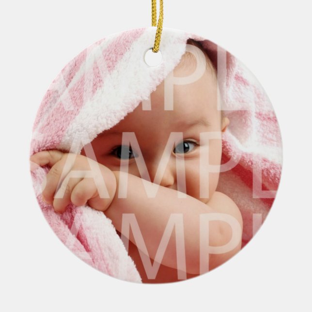 Kindergeburtssornamente. blaues Band Keramikornament (Vorne)