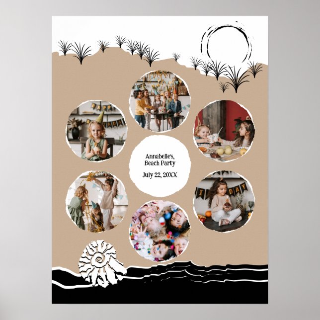 Kindergeburtstag Beach Party FotoCollage Vorlage Poster (Vorne)