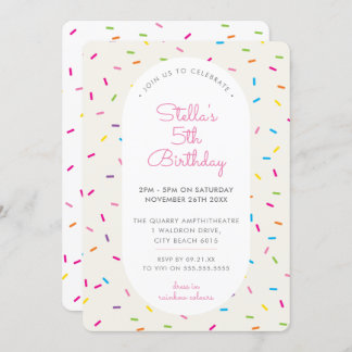 KINDERGEBURTSTAG bunt gürtelbestreuen Rand rosa Einladung