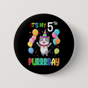 Kindergeburtstag Cat Shirt 5 Girls Boys 5th Birthd Button