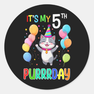 Kindergeburtstag Cat Shirt 5 Girls Boys 5th Birthd Runder Aufkleber