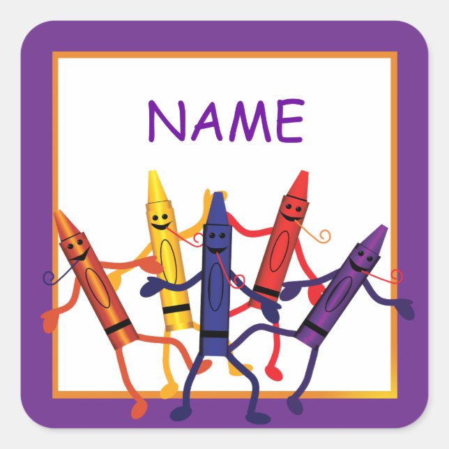 Kindergeburtstag Crayon Party Name Aufkleber (Vorderseite)