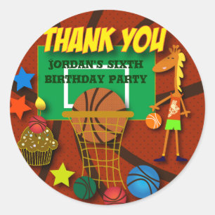 Kindergeburtstag Danke, Stickers: Basketball Runder Aufkleber