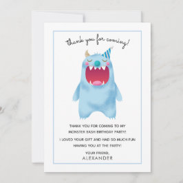Kindergeburtstag danken Ihnen, | blaues Monster zu Dankeskarte