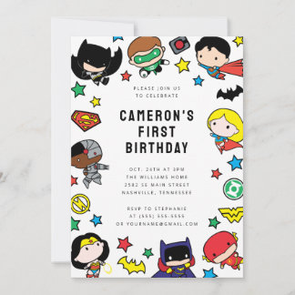 Kindergeburtstag der Chibi Justice League Einladung