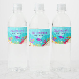 Kindergeburtstag der farbenfrohen Meerestiere Wasserflaschenetikett