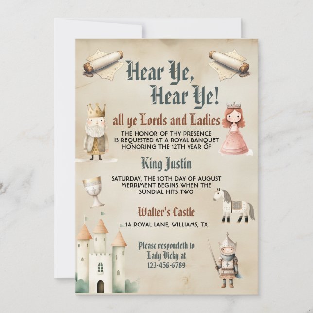 Kindergeburtstag der mittelalterlichen Renaissance Einladung (Vorderseite)
