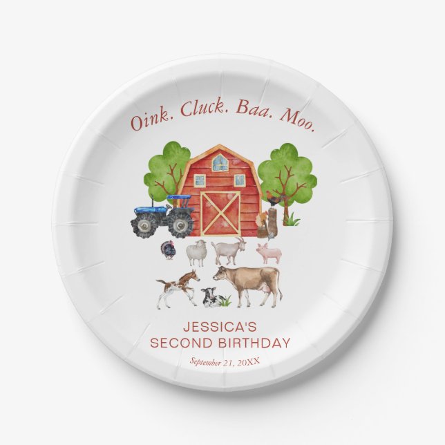 Kindergeburtstag der niedlichen Wasserfarbenfarm Pappteller (Vorderseite)