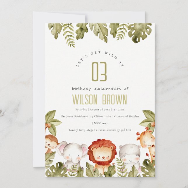 Kindergeburtstag der niedlichen wild lebenden trop einladung (Vorderseite)