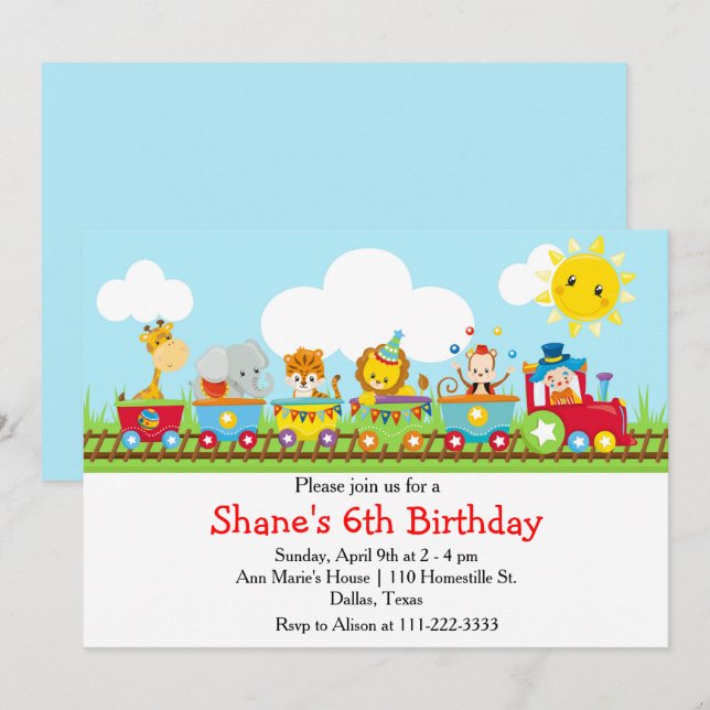 Kindergeburtstag des Circus Train Einladung (Vorne/Hinten)