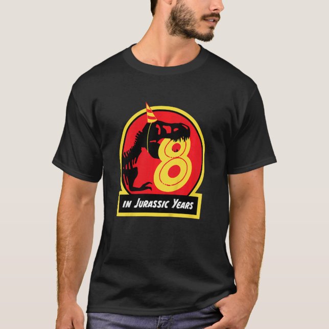 Kindergeburtstag Dinosaur 8 Jahre Jurassic Rex T-Shirt (Vorderseite)