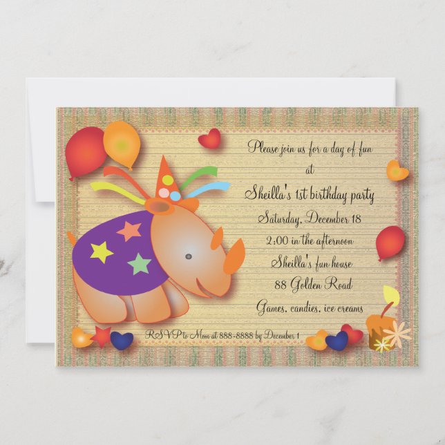 Kindergeburtstag-Einladung 051: Nashorn Einladung (Vorderseite)