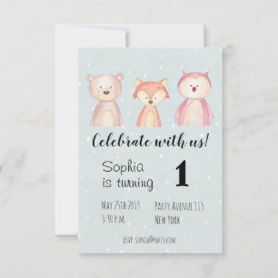 Kindergeburtstag Einladung Tiere watercolor