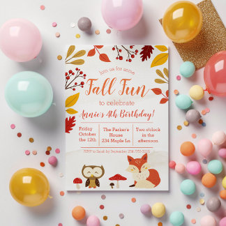 Kindergeburtstag für niedliche Herbstspass-Waldtie Einladung