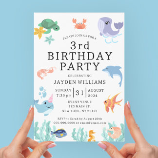 Kindergeburtstag für niedliche Meerestiere Einladung