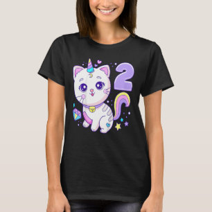 Kindergeburtstag Girl 2 Jahre alte Katze Einhorn 2 T-Shirt