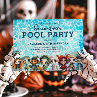 Kindergeburtstag Halloween Pool Party Einladung
