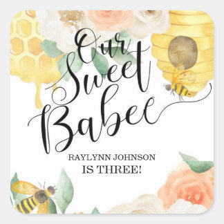 Kindergeburtstag, Honigbiene, Bienenpapier Quadratischer Aufkleber